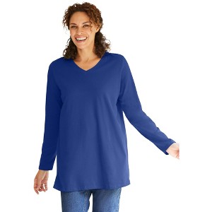 Woman Within Plus Size Perfect Long-Sleeve V-Neck Tunic - 1 of 4