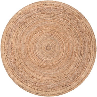 Handmade Round Braided White and Brown Rug - Stain-resistant and Easy Care