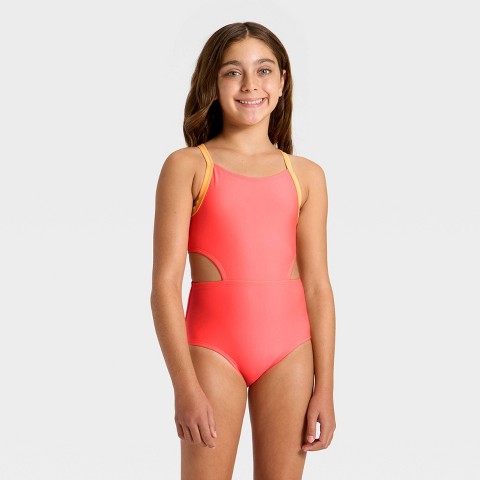 Детские купальники Cat & Jack Girls' Sleeveless Colorblock One Piece Swimsuit - Cat & Jack™ Coral Pink M