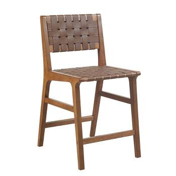 LIVN CO. Mid-Century Brown Faux Leather Counter Stool