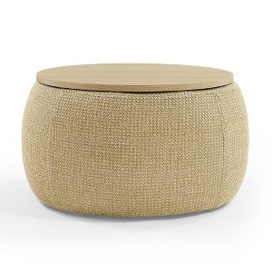 FURNIinspire Ottomans And Benches Handmade Fabric Storage Ottoman Multifunctional Work As End Table And Ottoman Plastic, Yellow, 25.50"*25.50"*14.50" - 1 of 4