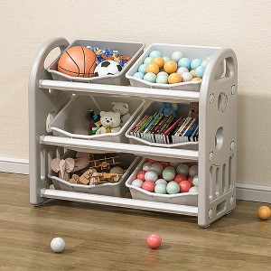 Toy storage rack with 6 storage boxes, multi-functional storage, suitable for playrooms, bedrooms or living rooms. - 1 of 4