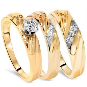 Pompeii3 1/3ct Diamond Engagement Trio Wedding Band Set 14K Yellow Gold - 1 of 2