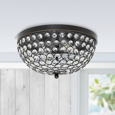 Elegant Elipse 15" Bronze Crystal Bowl Ceiling Flush Mount Light