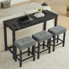 4 Piece 59" Counter Height Bar Table Set with Power Outlet and 3 Upholstered Stools, Dining Table and Chair Set for Kitchen-Maison Boucle - 3 of 4