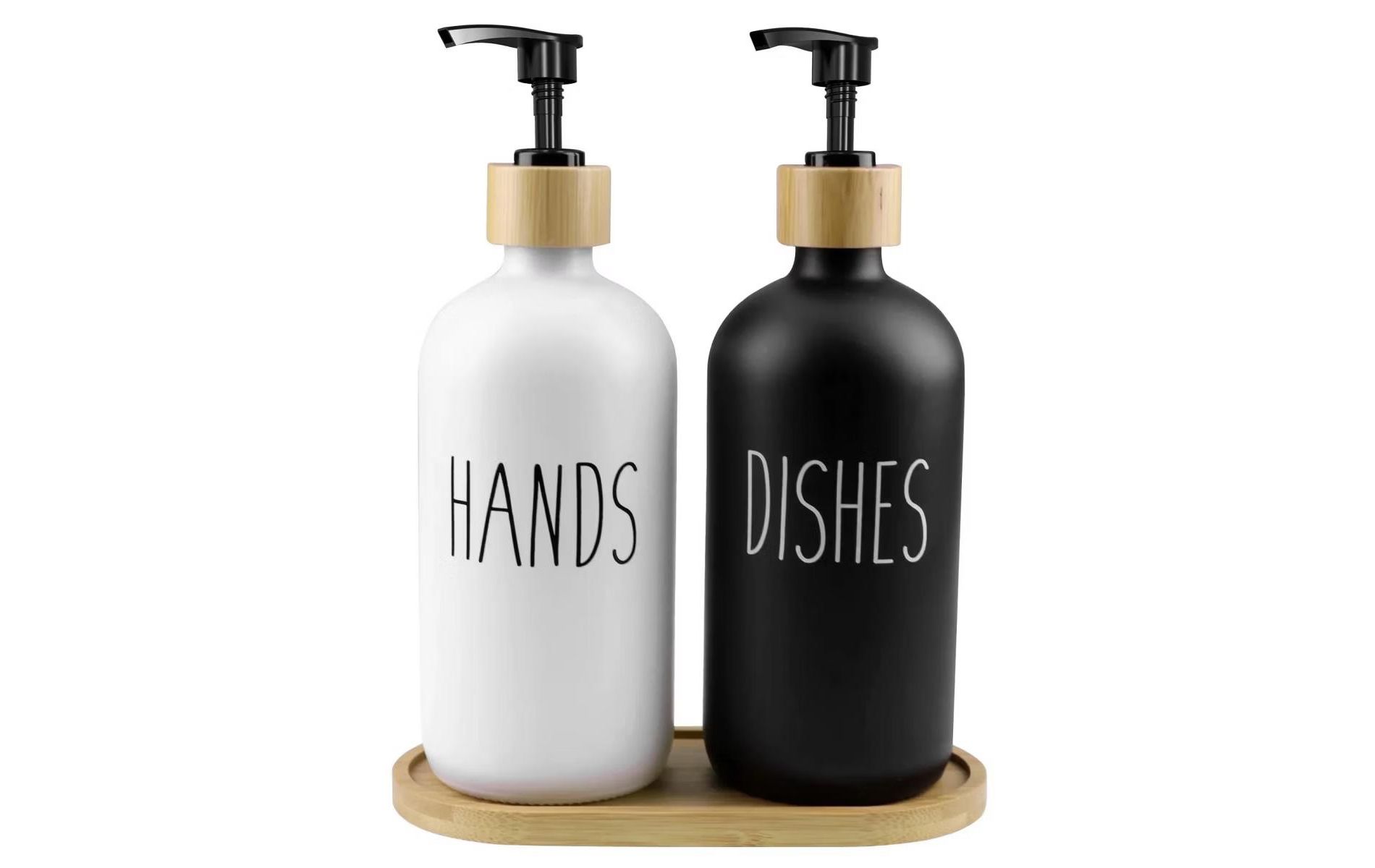 Attop Glass Soap Dispenser Set, Contains Hand Soap and Dish Soap Dispenser(Black & White)
