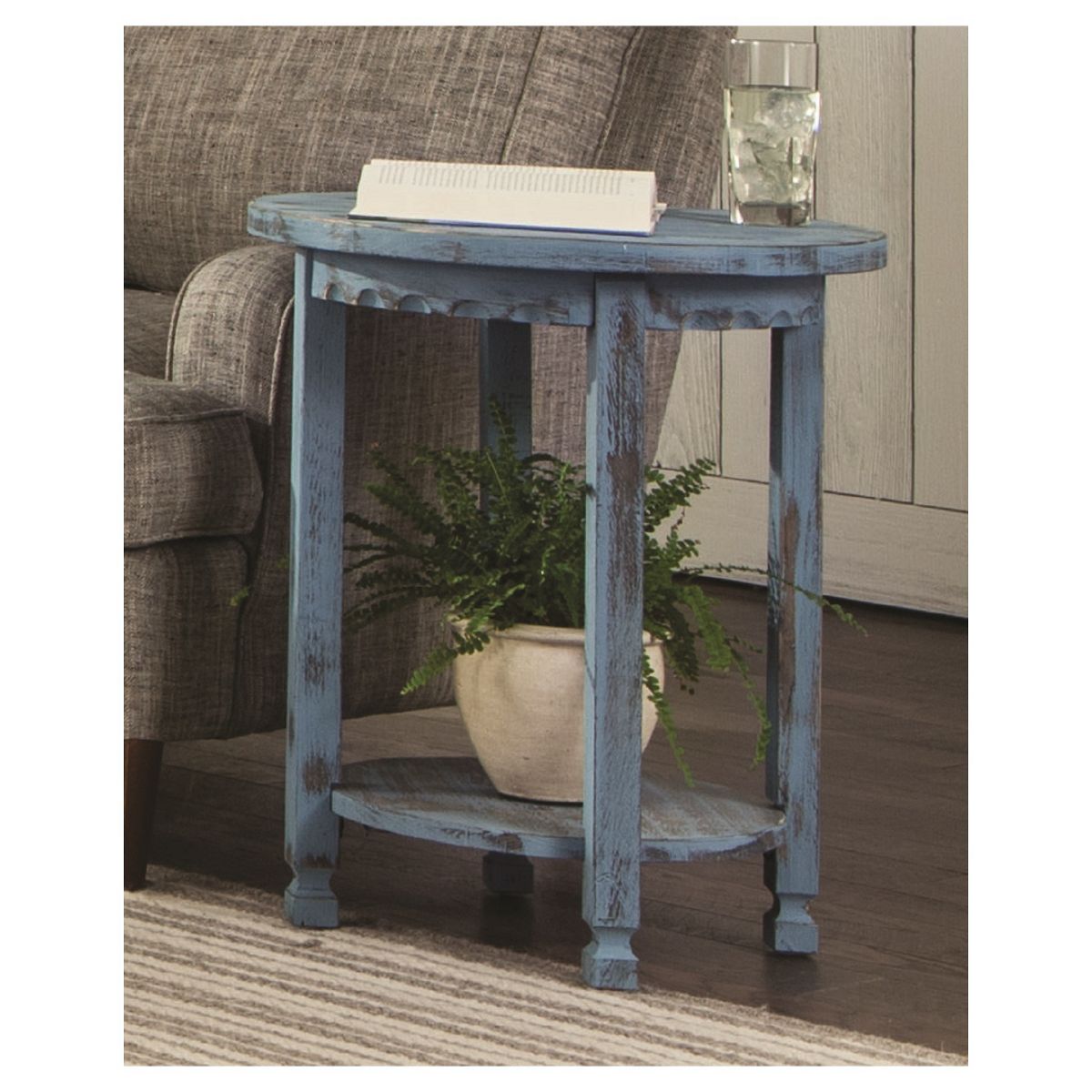 Country Cottage Round Wood End Table Antique Finish - Alaterre Furniture - thumbnail 2