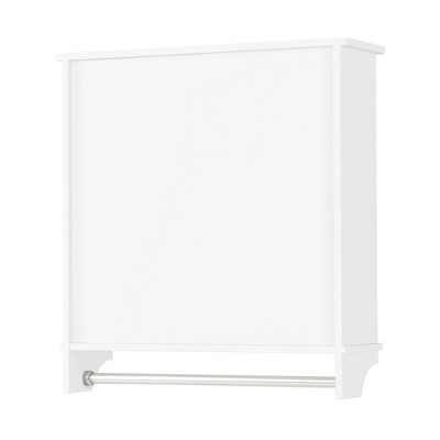 White Wood Wall Mounted Bathroom Storage Cabinet with Towel Rod
