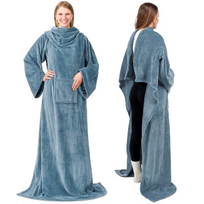 PAVILIA Fleece Wearable Blanket with Sleeves, Warm Cozy Soft Functional Lightweight Sleeved Throw Adults Men Women