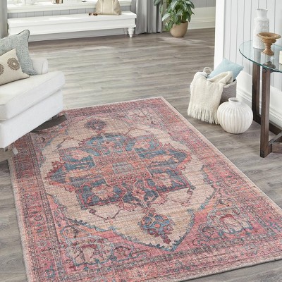 Unique Loom Nostalgia Ella Floral Washable Indoor Flatweave Woven Area Rug