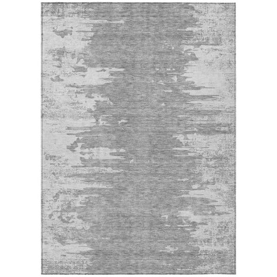 Silver Gray And Ivory Abstract Washable Indoor Outdoor Area Rug