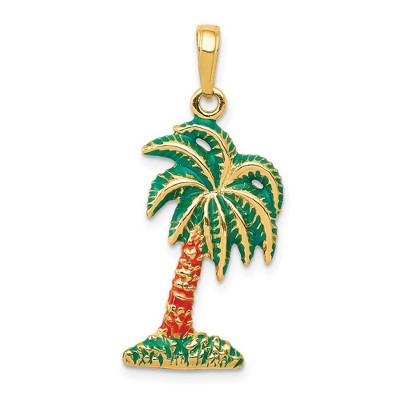 Black Bow Jewelry 14k Yellow Gold Enameled Palm Tree Pendant