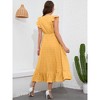 Clearlove Women Maxi Dresses Cap Short Sleeve V Neck  Dot High Waisted A-Line Ruffle Tiered Dress - 4 of 4