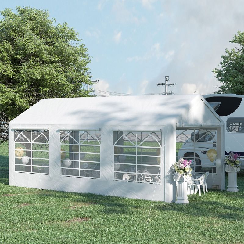 Outsunny Outdoor 10 x 20ft Carport Car Canopy with Removable Sidewalls, Portable Garage Tent Boat Shelter w/ Windows for Party, Wedding, Events, White, 2 of 7