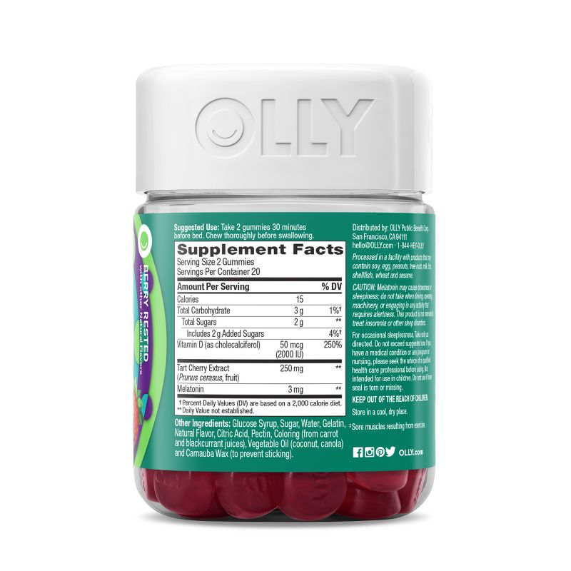 OLLY Muscle Recovery Sleep Gummies with Melatonin, Tart Cherry &#38; Vitamin D - Berry - 40ct, 4 of 11