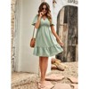Coolmee Women Summer Dress V Neck Flared Short Sleeve Dress Polka Dot Hollow Out Casual  Midi Dresses - 2 of 4
