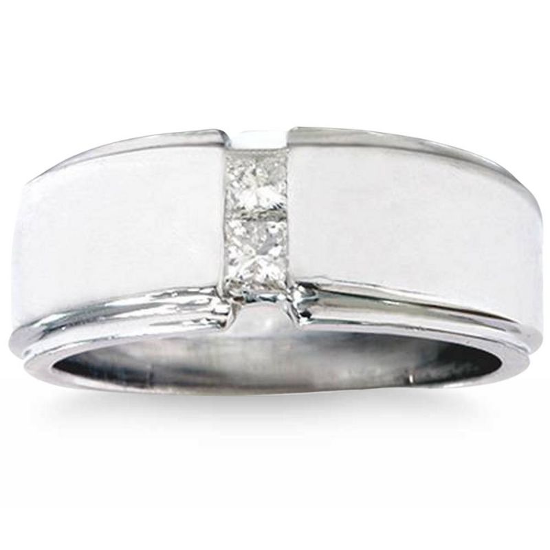 Pompeii3 Mens 14K White Gold Princess Cut Diamond Wedding Ring, 1 of 4