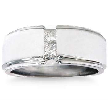 Pompeii3 Mens 14K White Gold Princess Cut Diamond Wedding Ring