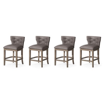 Maven Lane Hugo Low Back Kitchen Stool with Vegan Leather Upholstered Seat, Set of 4