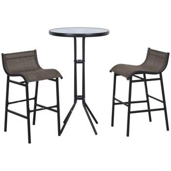 Outsunny 3 Piece Bar Height Outdoor Bistro Set for 2, Round Patio Pub Table 2 Bar Chairs with Comfortable Design & Durable Build, Tan