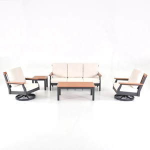 Modern Outdoor Sofa Set with Plush Cushions & WoodLook Metal Frame - 1 of 4
