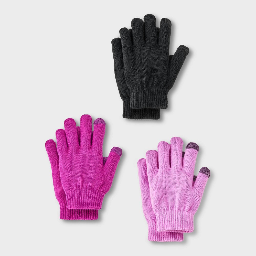 Kids' 3pk Value Gloves - Cat & Jack™ Lavender/Black/Magenta