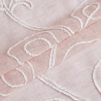 Blush Floral Embroidered Faux Linen Shower Curtain