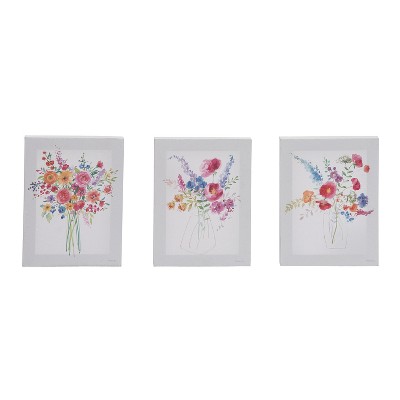 Transpac Canvas Giclee Floral Boutique Set of 3 Everyday Home Decorations