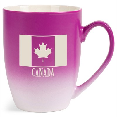 Elanze Designs Canada Canadian Flag 12 Ounce Ceramic Laser-Etched Engraved Drinkware Mug, Fuchsia and White Ombre
