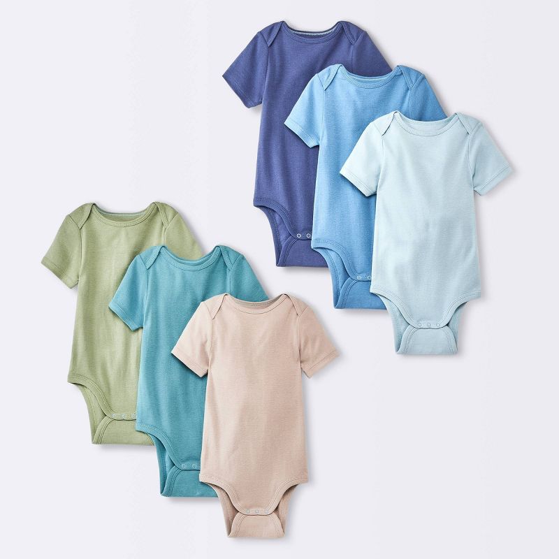 Baby Boys' 6pk Go & Grow Short Sleeve Cotton Bodysuit - Cloud Island™ Blue, 1 of 6