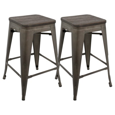Set of 2 Oregon 24" Industrial Stackable Counter Height Barstool - LumiSource