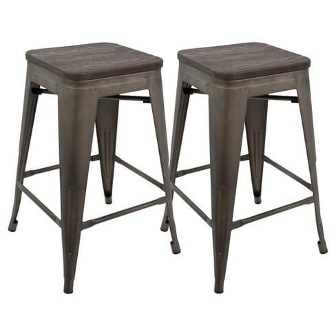 Set Of 2 Oregon Industrial Stackable Counter Height Barstool With