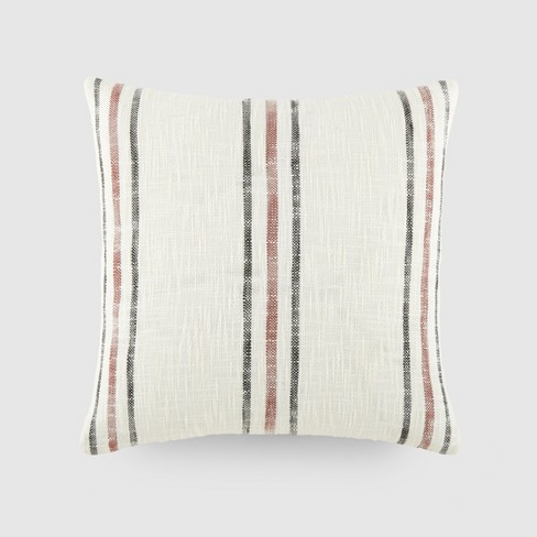 Yarn Dyed Cotton Decor Throw Pillow Cover and Pillow Insert Set in Awning Stripe Pattern - Becky Cameron, Awning Stripe Gray