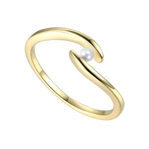 Guili 14K Gold Plated Ocean Wave Stacking Ring with White Freshwater Pearl, a Stylish Addition to Any Collection, Available in Sizes 6, 7, 8. - 1 of 3