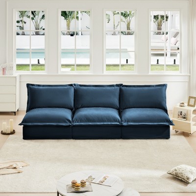Upholstered Modular Sectional Sofa, 3 Seater Armless Sectional Sofa with Free Combination, Sectional Sofas with Chenille Fabric-Cuddlewood