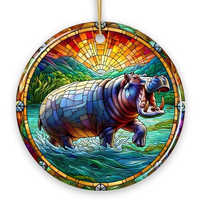 Mighty Hippopotamus Stained Glass Style Ceramic Ornament, African Animals Christmas Gift and Decor| OrnamentallyYou