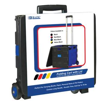BAZIC Products® Folding Cart on Wheels w/Lid Cover, 16" x 18" x 15", Black/Blue