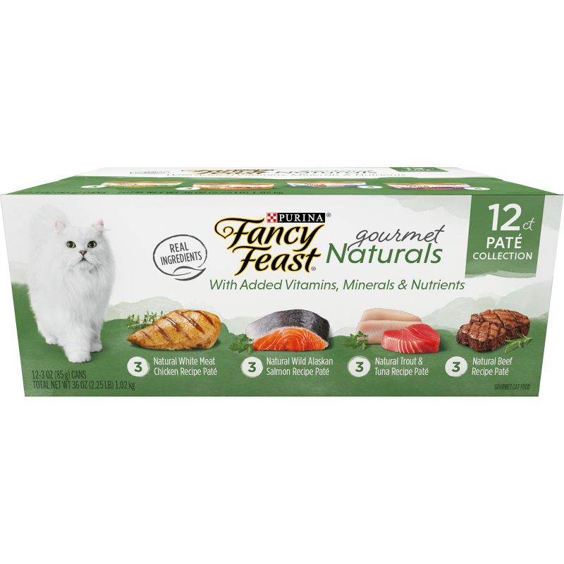 Purina Fancy Feast Gourmet Naturals Variety Pack Chicken, Salmon, Tuna &#38; Beef Flavor Wet Cat Food Cans - 3oz/12ct, 1 of 11