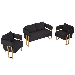SEVOBAL Sofas Modern Decorative Side Chair with Gold Metal Legs and Teddy Fleece Upholstery for Living Room, Black, 51.18"*25.2"*27.17" - 1 of 4