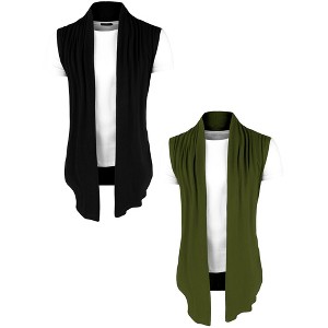 Lars Amadeus Men's Solid Ruffle Shawl Collar Cardigan Vest 2 Packs - 1 of 4