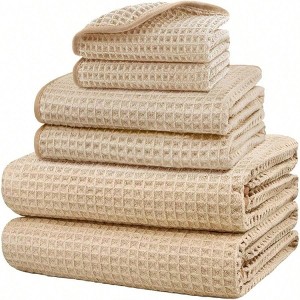 6 Piece Premium Towels Set, Soft Absorbent Microfiber Waffle Towels Bath 27 X 54 Hand 15 X 25 Washcloths 12 X 12 - 1 of 4