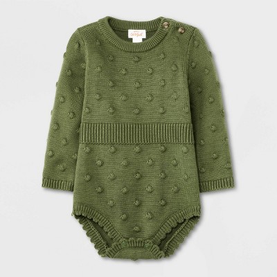 Baby Girls' Bobble Sweater Romper - Cat & Jack™ Olive Green 0-3M