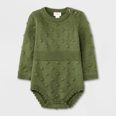 Image of Baby Girls' Bobble Sweater Romper - Cat & Jack™ Olive Green 6-9M