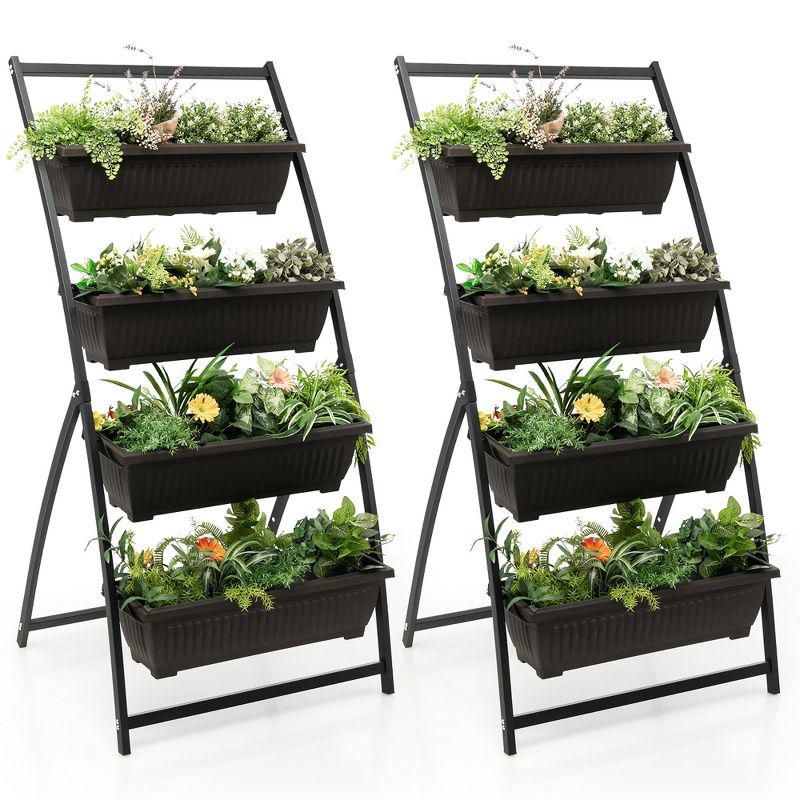 Costway 2PCS 5 FT 4-Tier Vertical Raised Garden Bed Elevated Planter w/4 Container Boxes, 1 of 10