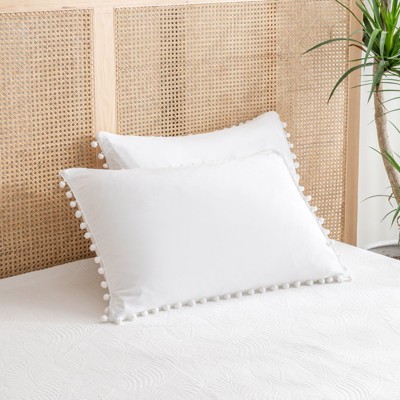 Pom-Pom Fringe Pillowcases & Body Pillow Cover – Soft Decorative Bedding Shams with Deep Pocket, Queen/King/Body Options