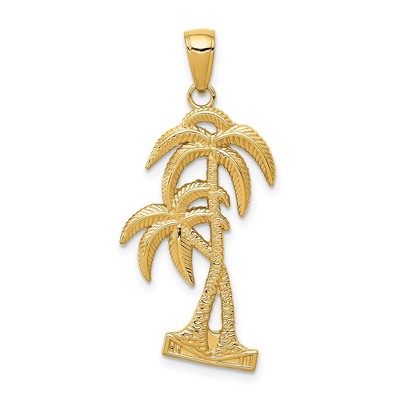 Black Bow Jewelry 14k Yellow Gold Polished and Textured Double Palm Trees Pendant