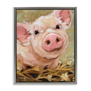 Stupell Industries Happy Pig Farm Animal Portrait Floating Frame Canvas Art - 1 of 4
