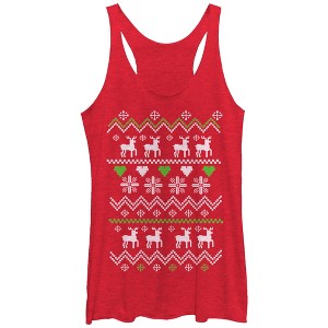 Women's Lost Gods Ugly Christmas Reindeer & Hearts Racerback Tank Top - 1 of 3