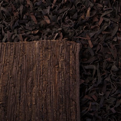 Dark Brown Hand-Knotted Leather Shag Area Rug