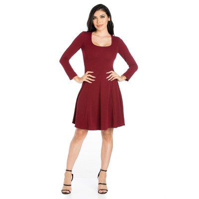 Womens Long Sleeve Knee Length Skater Dress-burgundy-m : Target